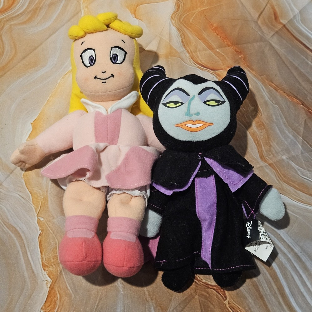 Disney Sleeping Beauty Aurora Maleficent Plush Lot Princess Villain Dolls